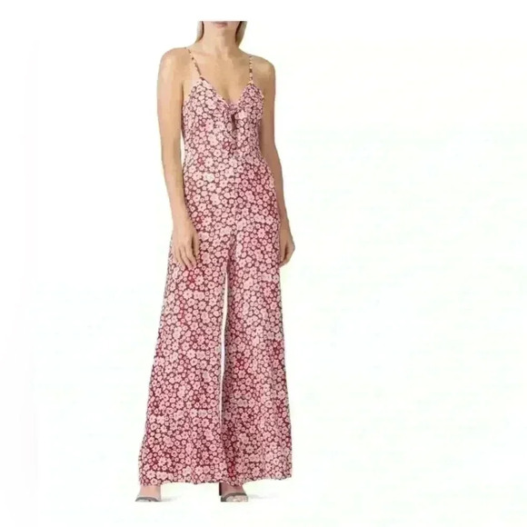Auguste Mila Palms Floral Jumpsuit Wide Leg Sleeveless Skinny Strap Red White 2 - Picture 1 of 6